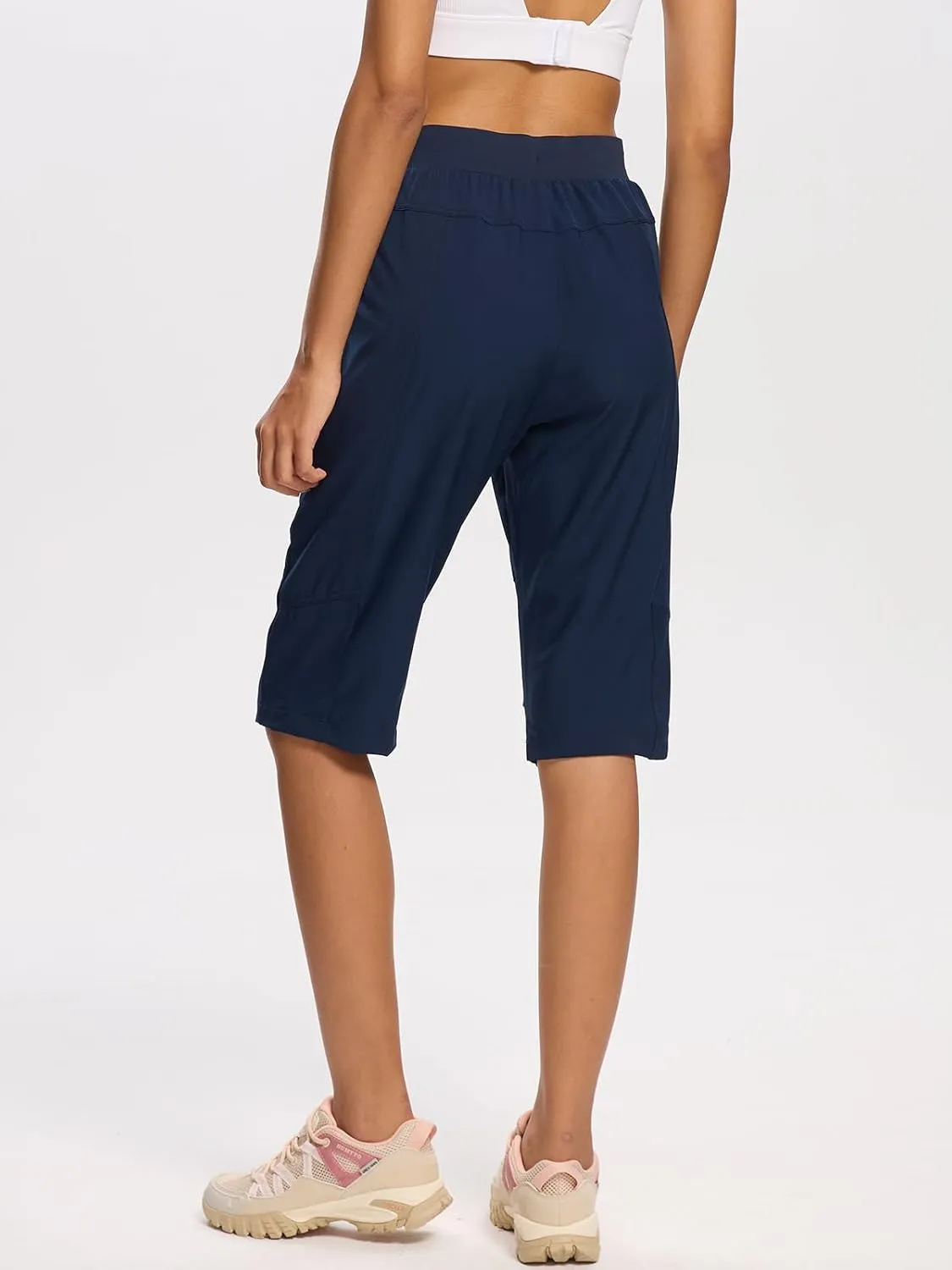 DEVOROPA Womens Hiking Shorts Below The Knee Quick Dry Lightweight Cargo Capris Bermuda Shorts Zip Pockets for Travel Casual