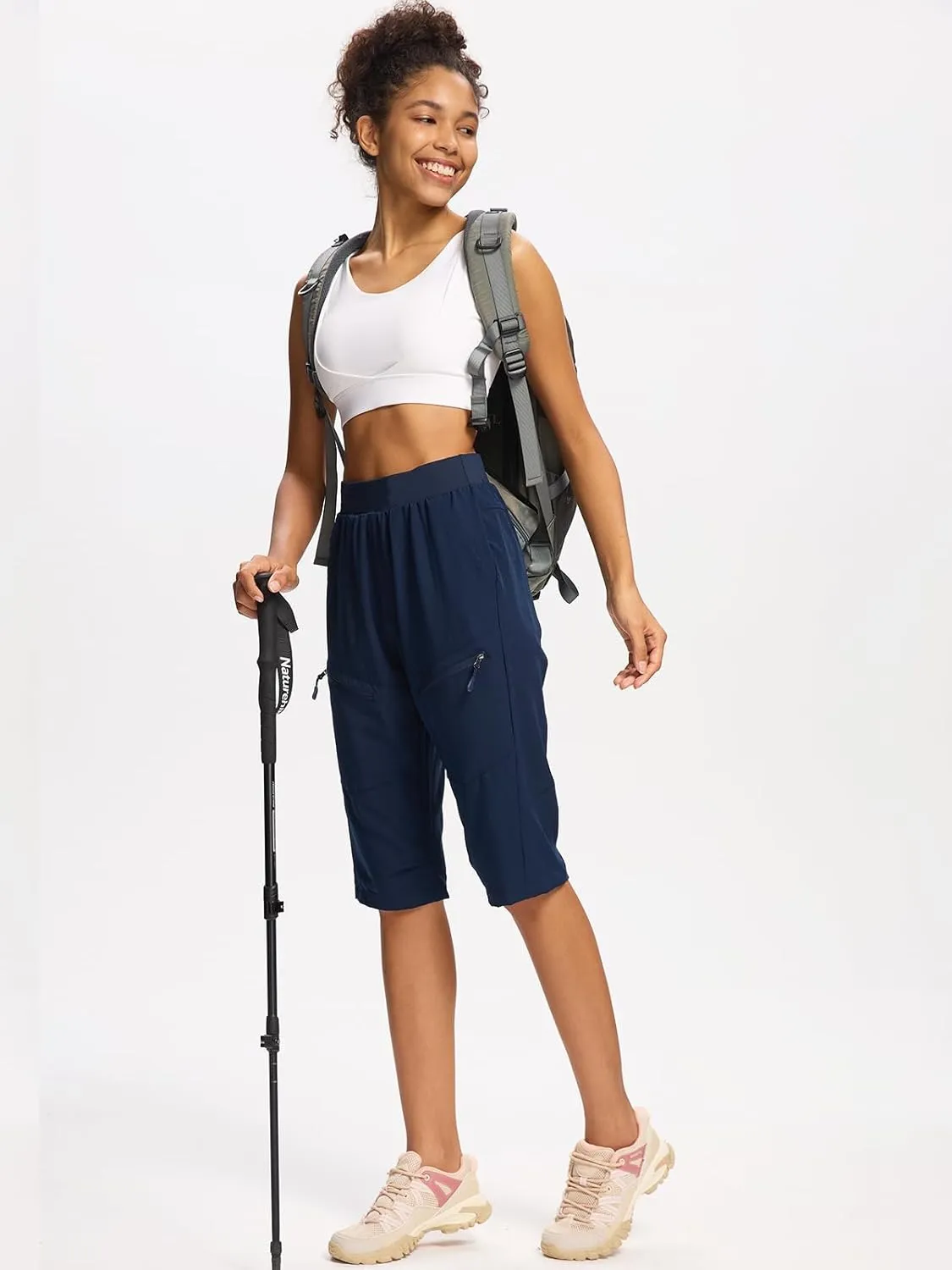 DEVOROPA Womens Hiking Shorts Below The Knee Quick Dry Lightweight Cargo Capris Bermuda Shorts Zip Pockets for Travel Casual