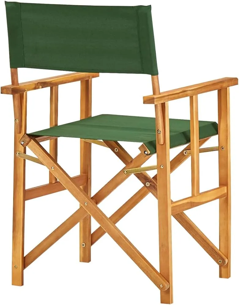 Director's Chairs 2 Pack Solid Acacia Wood Folding Outdoor Chairs with Green Fabric for Camping Beach Patio Lawn and Poolside