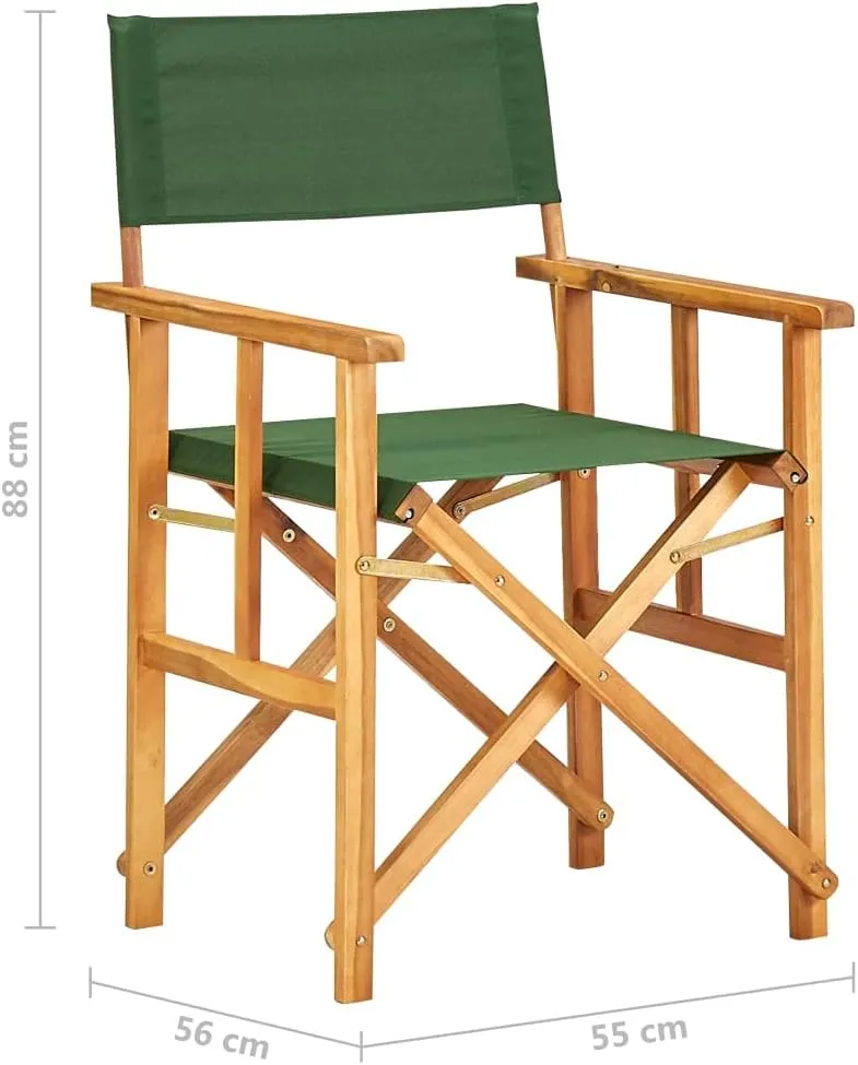 Director's Chairs 2 Pack Solid Acacia Wood Folding Outdoor Chairs with Green Fabric for Camping Beach Patio Lawn and Poolside