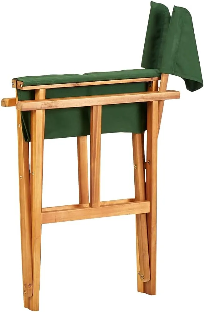 Director's Chairs 2 Pack Solid Acacia Wood Folding Outdoor Chairs with Green Fabric for Camping Beach Patio Lawn and Poolside