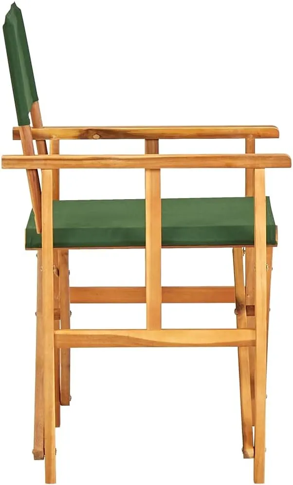 Director's Chairs 2 Pack Solid Acacia Wood Folding Outdoor Chairs with Green Fabric for Camping Beach Patio Lawn and Poolside
