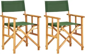 Director's Chairs 2 Pack Solid Acacia Wood Folding Outdoor Chairs with Green Fabric for Camping Beach Patio Lawn and Poolside