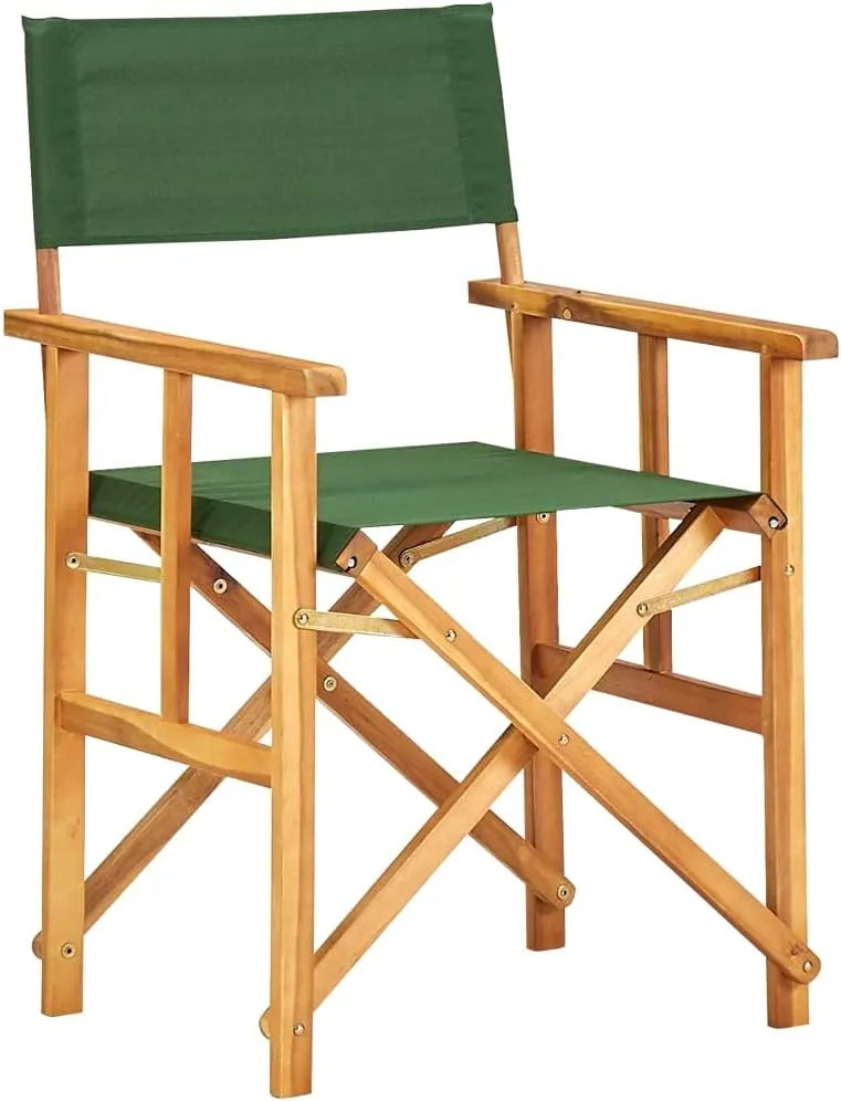 Director's Chairs 2 Pack Solid Acacia Wood Folding Outdoor Chairs with Green Fabric for Camping Beach Patio Lawn and Poolside