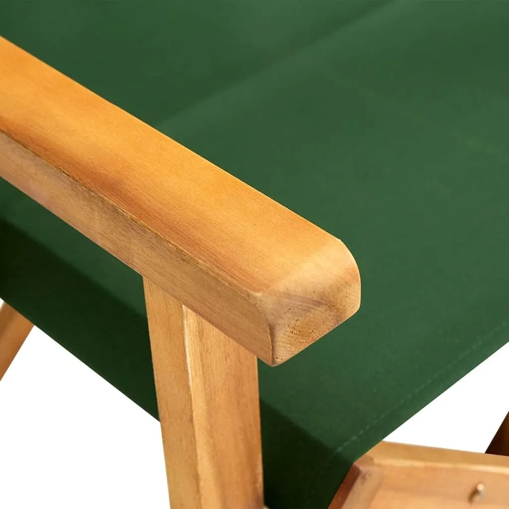 Director's Chairs 2 Pack Solid Acacia Wood Folding Outdoor Chairs with Green Fabric for Camping Beach Patio Lawn and Poolside