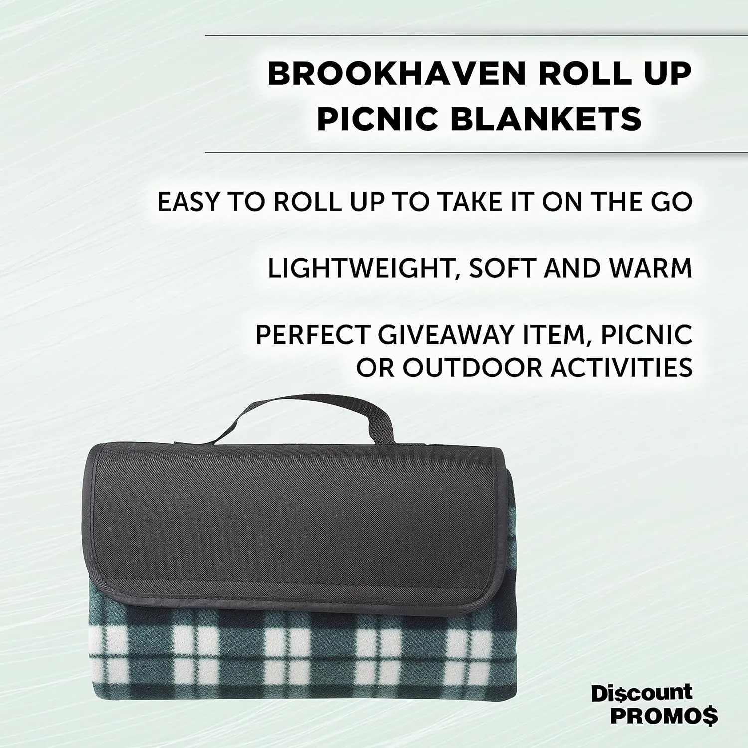 DISCOUNT PROMOS Brookhaven Roll Up Picnic Blankets Set of 6, Bulk Pack - Great Outdoor Blanket for Camping, Picnic, Beach, Sports, Outdoor Activities - Green