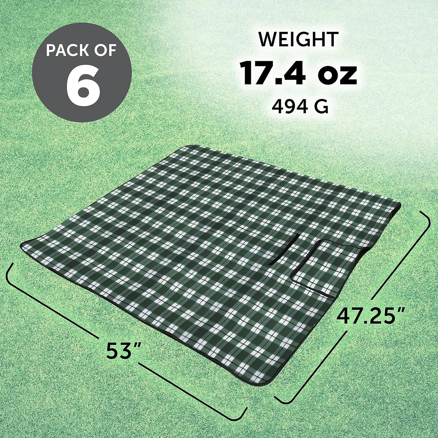 DISCOUNT PROMOS Brookhaven Roll Up Picnic Blankets Set of 6, Bulk Pack - Great Outdoor Blanket for Camping, Picnic, Beach, Sports, Outdoor Activities - Green