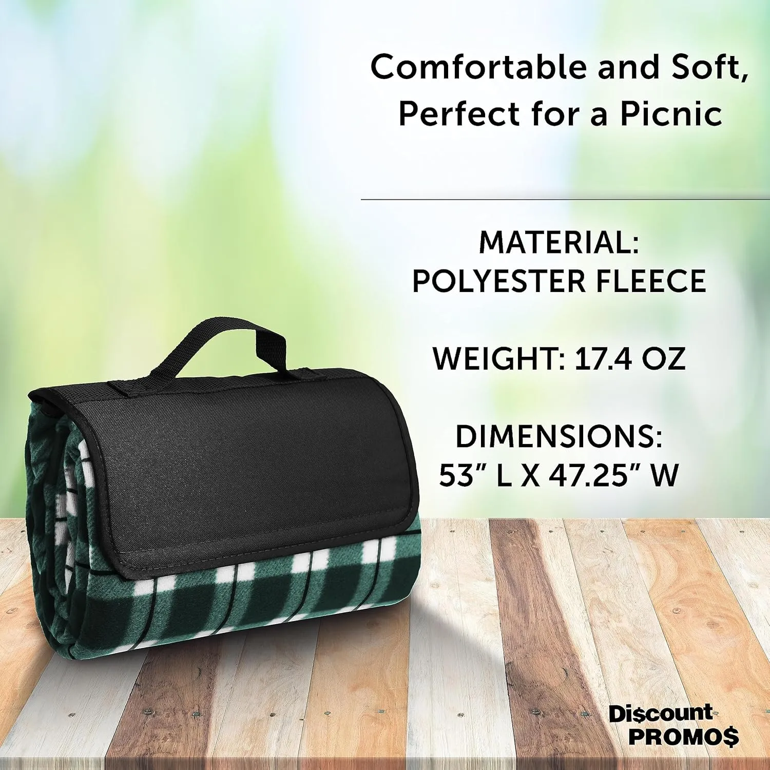 DISCOUNT PROMOS Brookhaven Roll Up Picnic Blankets Set of 6, Bulk Pack - Great Outdoor Blanket for Camping, Picnic, Beach, Sports, Outdoor Activities - Green