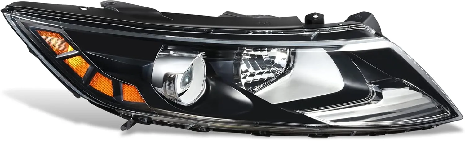 DNA MOTORING Right OE Style Projector Headlight Compatible with 11-13 Kia Optima,Black Housing/Clear Lens/Amber Reflector,OEM-HL-0172-R