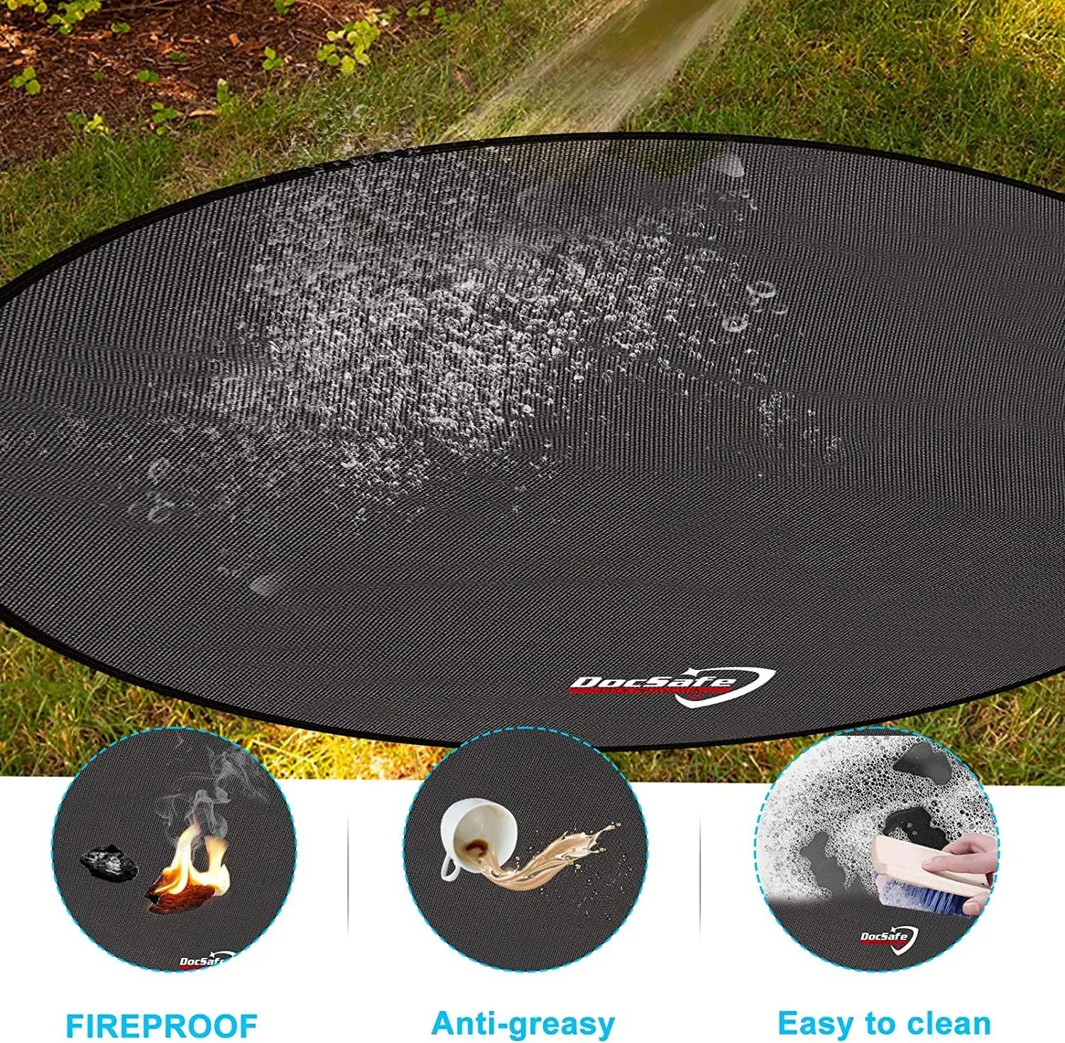 DocSafe 36" Round Under Grill Mat,4 Layers Fire Pit Mat,Fireproof Mat Protector for Deck,Patio,Grass,Outdoor Charcoal,Smokers,BBQ,Reusable Oil-Proof and Waterproof Indoor Fireplace Pad,Easy to Clean