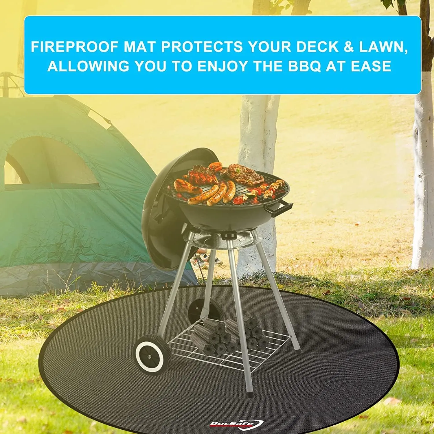 DocSafe 36" Round Under Grill Mat,4 Layers Fire Pit Mat,Fireproof Mat Protector for Deck,Patio,Grass,Outdoor Charcoal,Smokers,BBQ,Reusable Oil-Proof and Waterproof Indoor Fireplace Pad,Easy to Clean