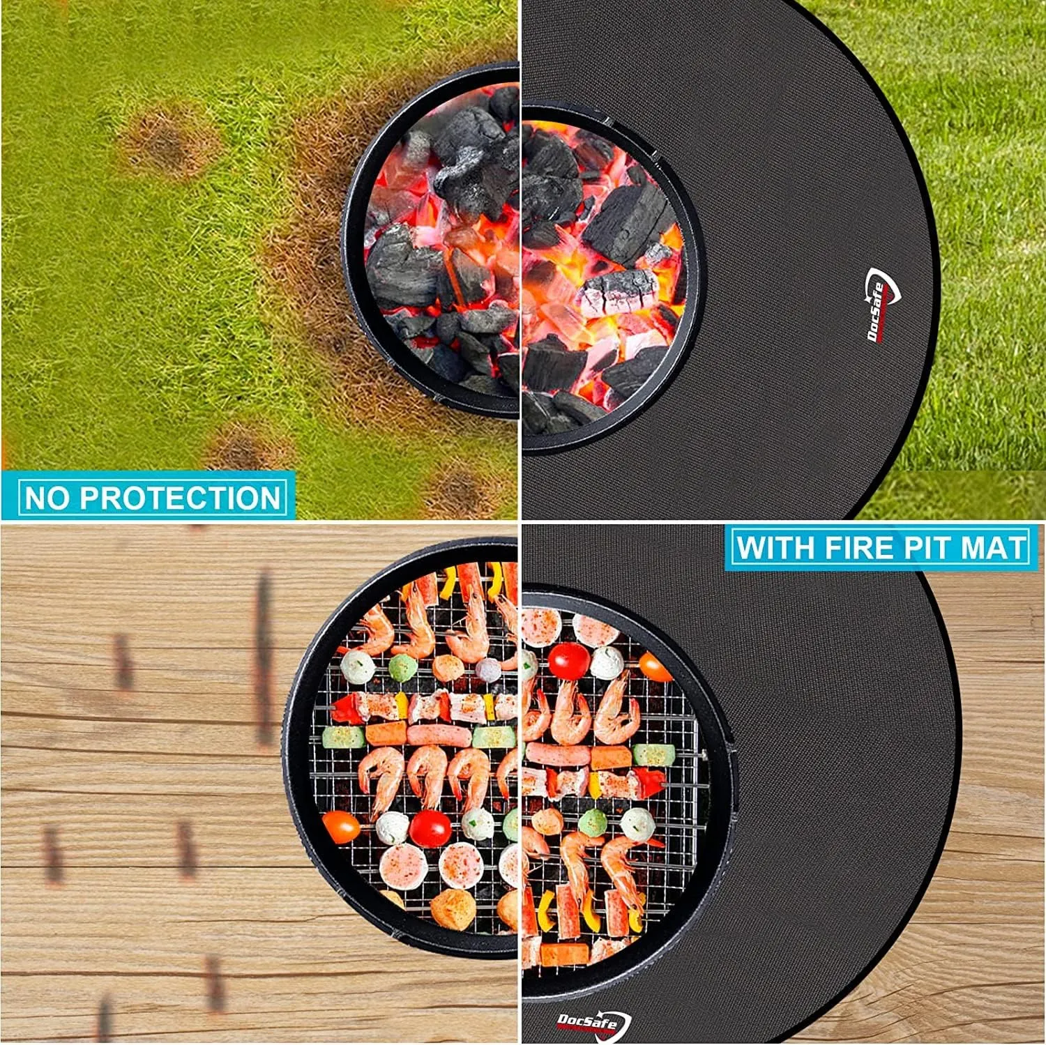 DocSafe 36" Round Under Grill Mat,4 Layers Fire Pit Mat,Fireproof Mat Protector for Deck,Patio,Grass,Outdoor Charcoal,Smokers,BBQ,Reusable Oil-Proof and Waterproof Indoor Fireplace Pad,Easy to Clean