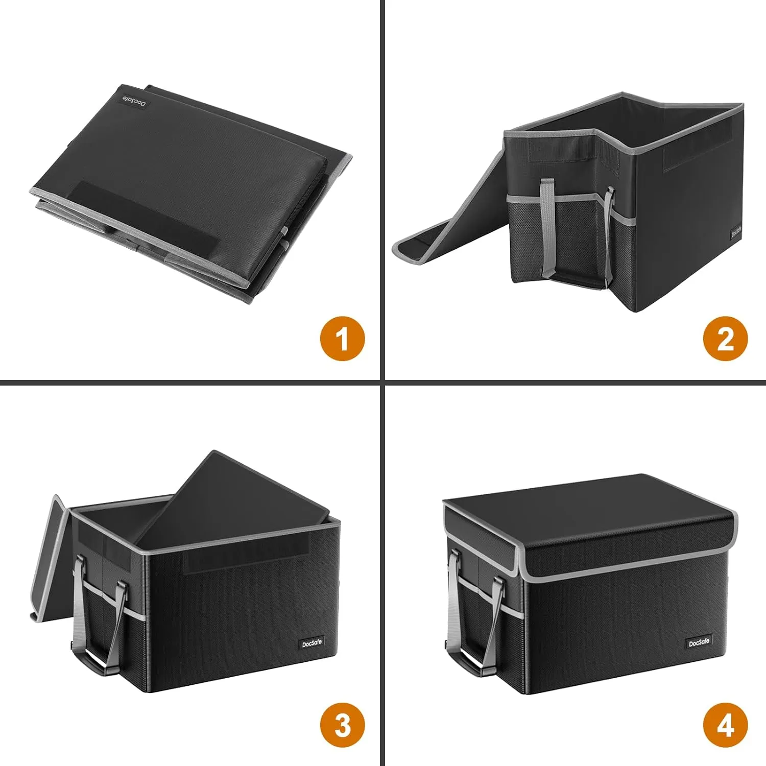 DocSafe File Box Fireproof File Storage Organizer with Lid,Collapsible Document Storage Filing Case for Hanging Letter/Legal Folders,Portable Home Office Safe Cabinet with Handle,Black
