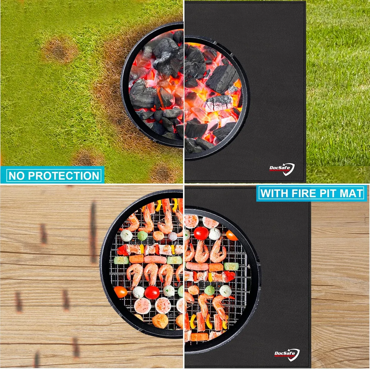 DocSafe Large Under Grill Mat 48 ×36 Inch Fire Pit Mat,4 Layers Fireproof Mat Grill Pads Protect for Deck,Patio,Outdoor Charcoal,Smokers,Wood Floor,Indoor Fireplace Mat,Reusable Oil-Proof＆Waterproof