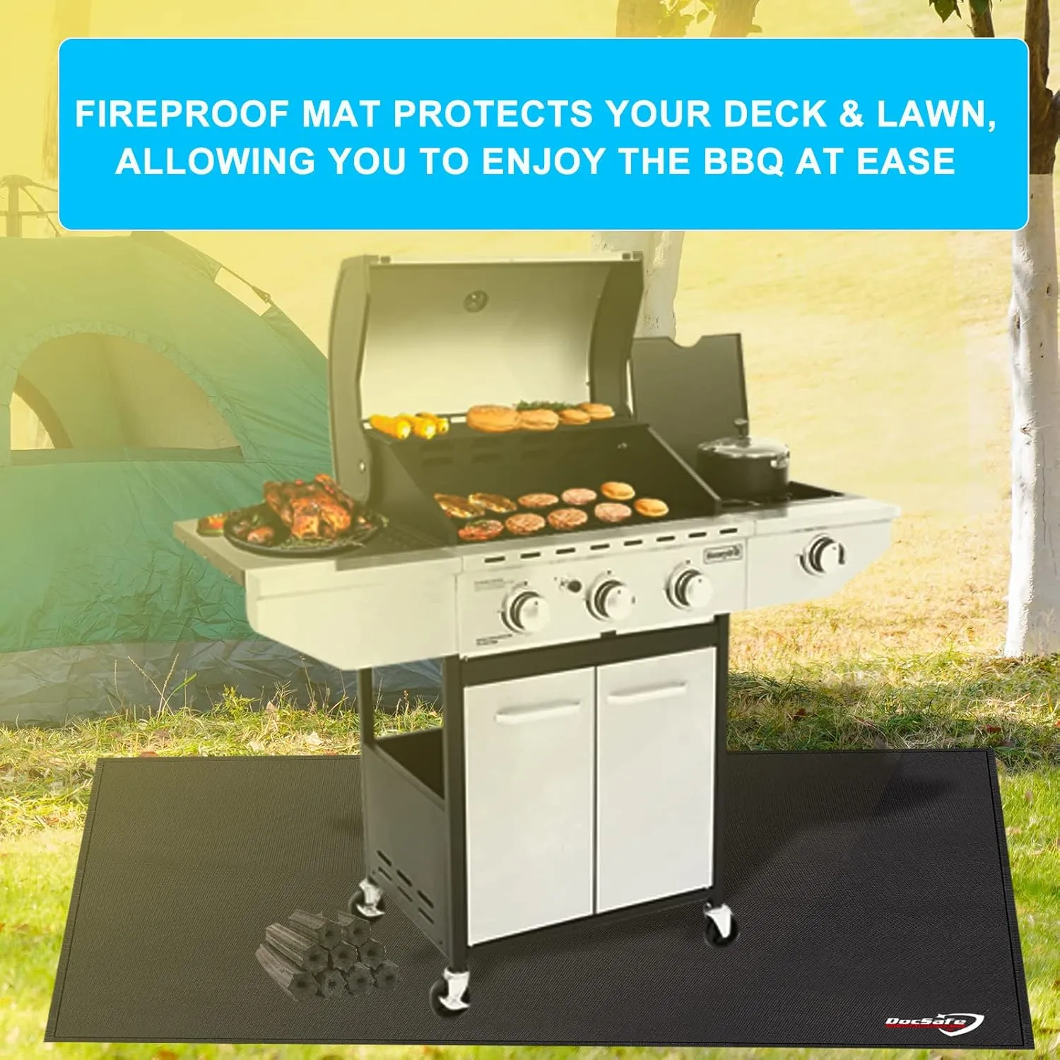 DocSafe Large Under Grill Mat 48 ×36 Inch Fire Pit Mat,4 Layers Fireproof Mat Grill Pads Protect for Deck,Patio,Outdoor Charcoal,Smokers,Wood Floor,Indoor Fireplace Mat,Reusable Oil-Proof＆Waterproof