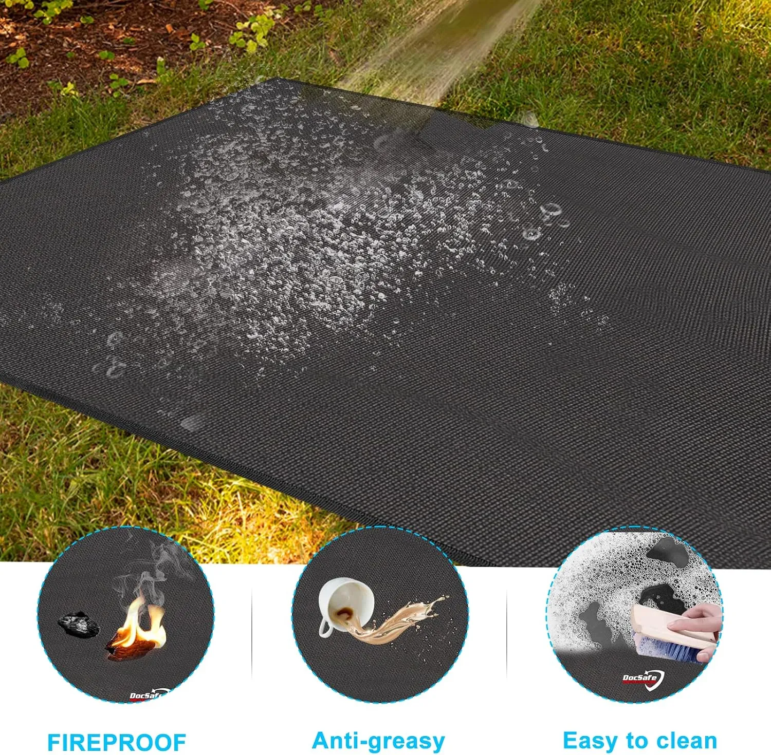 DocSafe Large Under Grill Mat 48 ×36 Inch Fire Pit Mat,4 Layers Fireproof Mat Grill Pads Protect for Deck,Patio,Outdoor Charcoal,Smokers,Wood Floor,Indoor Fireplace Mat,Reusable Oil-Proof＆Waterproof