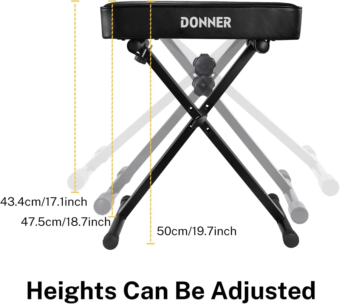 Donner Piano Bench, Adjustable Keyboard Bench Portable Stool Collapsible Chair Foldable Seat X-Style, 2.4 Inch Thickness High-Density Sponge Padded, Non-Skid Design, Black