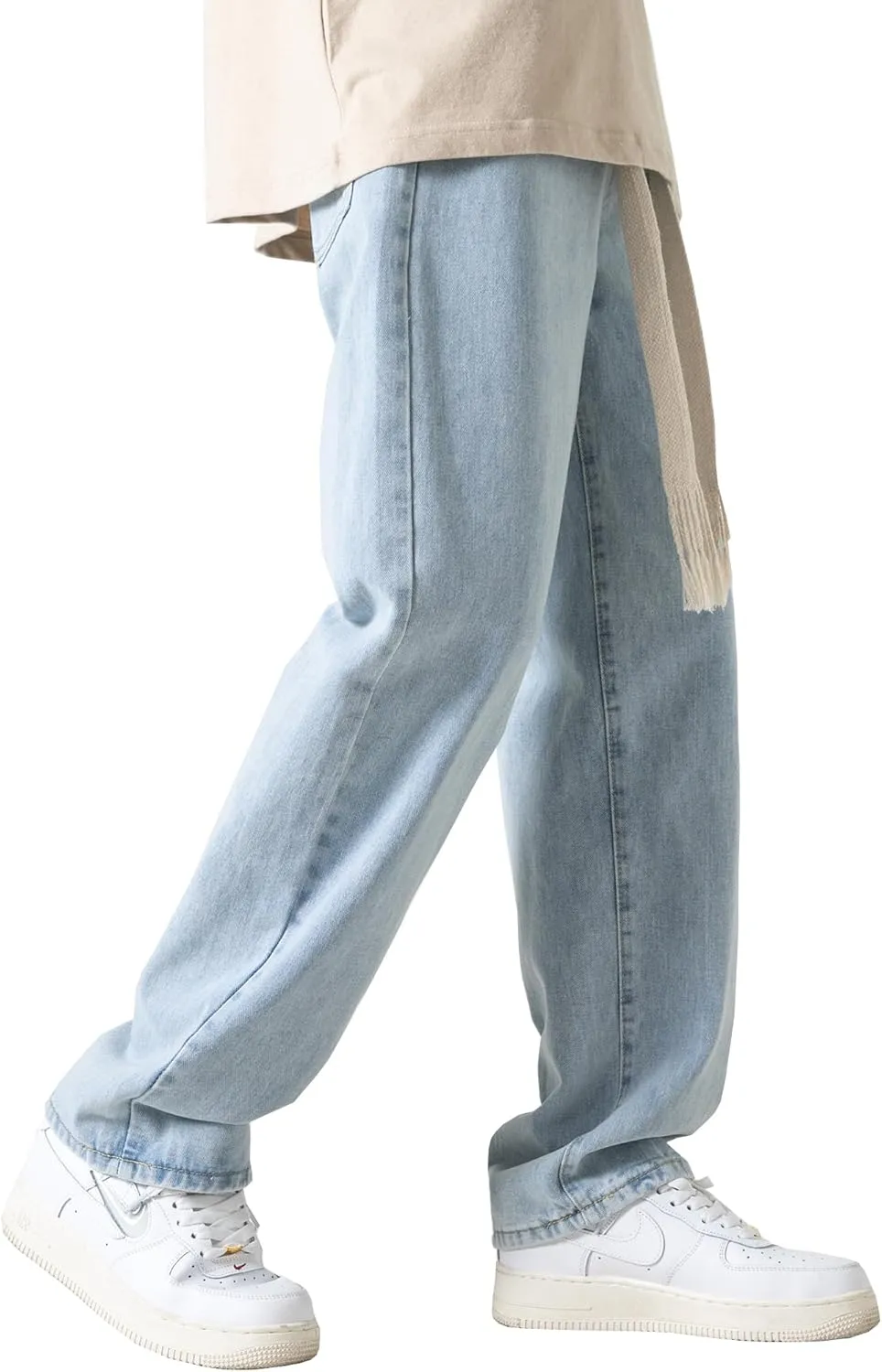 DOSLAVIDA Men's Straight Leg Jeans Relaxed Fit Baggy Jean Hip Hop Loose Fit Carpenter Denim Pants with Drawstring