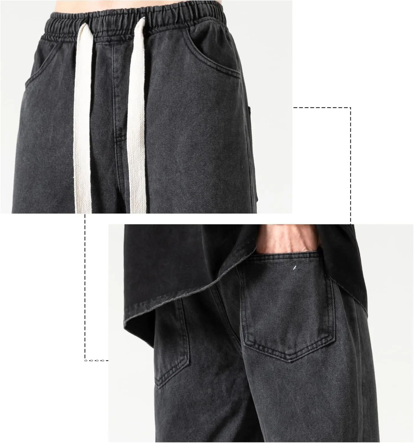 DOSLAVIDA Men's Straight Leg Jeans Relaxed Fit Baggy Jean Hip Hop Loose Fit Carpenter Denim Pants with Drawstring