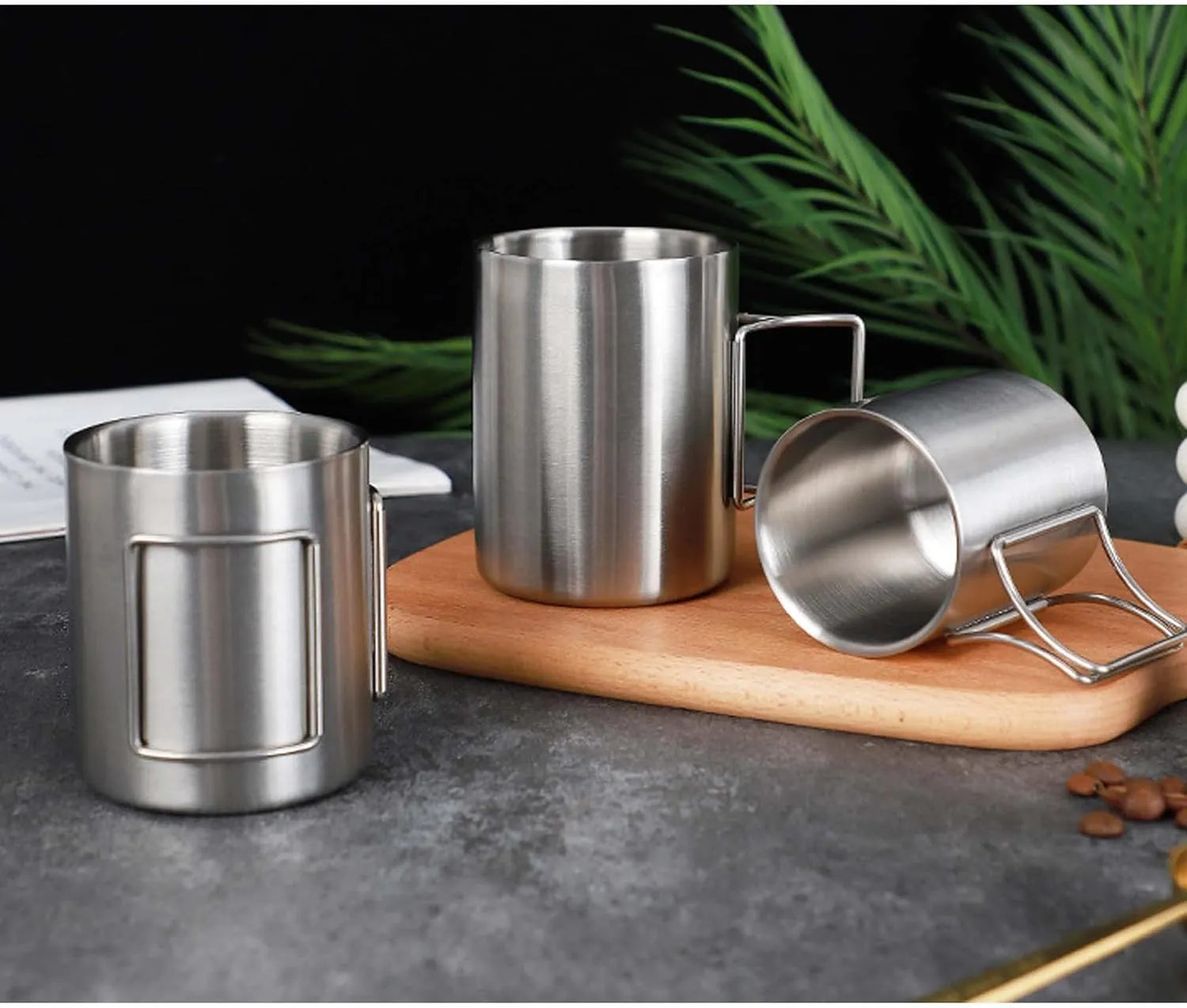 Double layer 304 stainless steel cup outdoor camping water cup camping folding mug coffee cup(400ml)