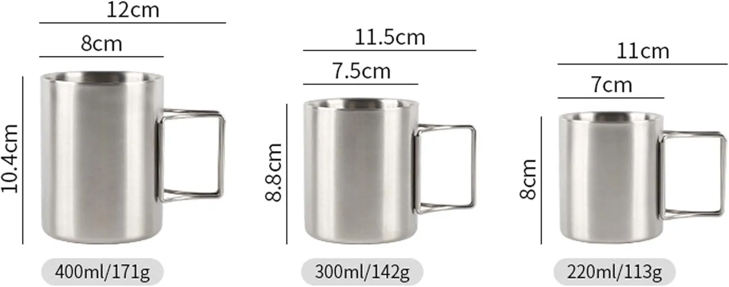 Double layer 304 stainless steel cup outdoor camping water cup camping folding mug coffee cup(400ml)