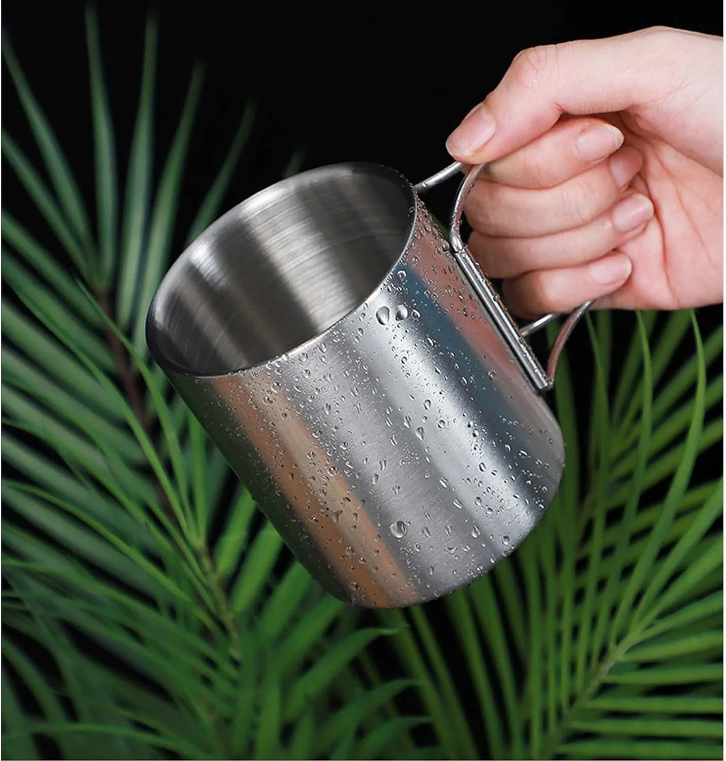 Double layer 304 stainless steel cup outdoor camping water cup camping folding mug coffee cup(400ml)