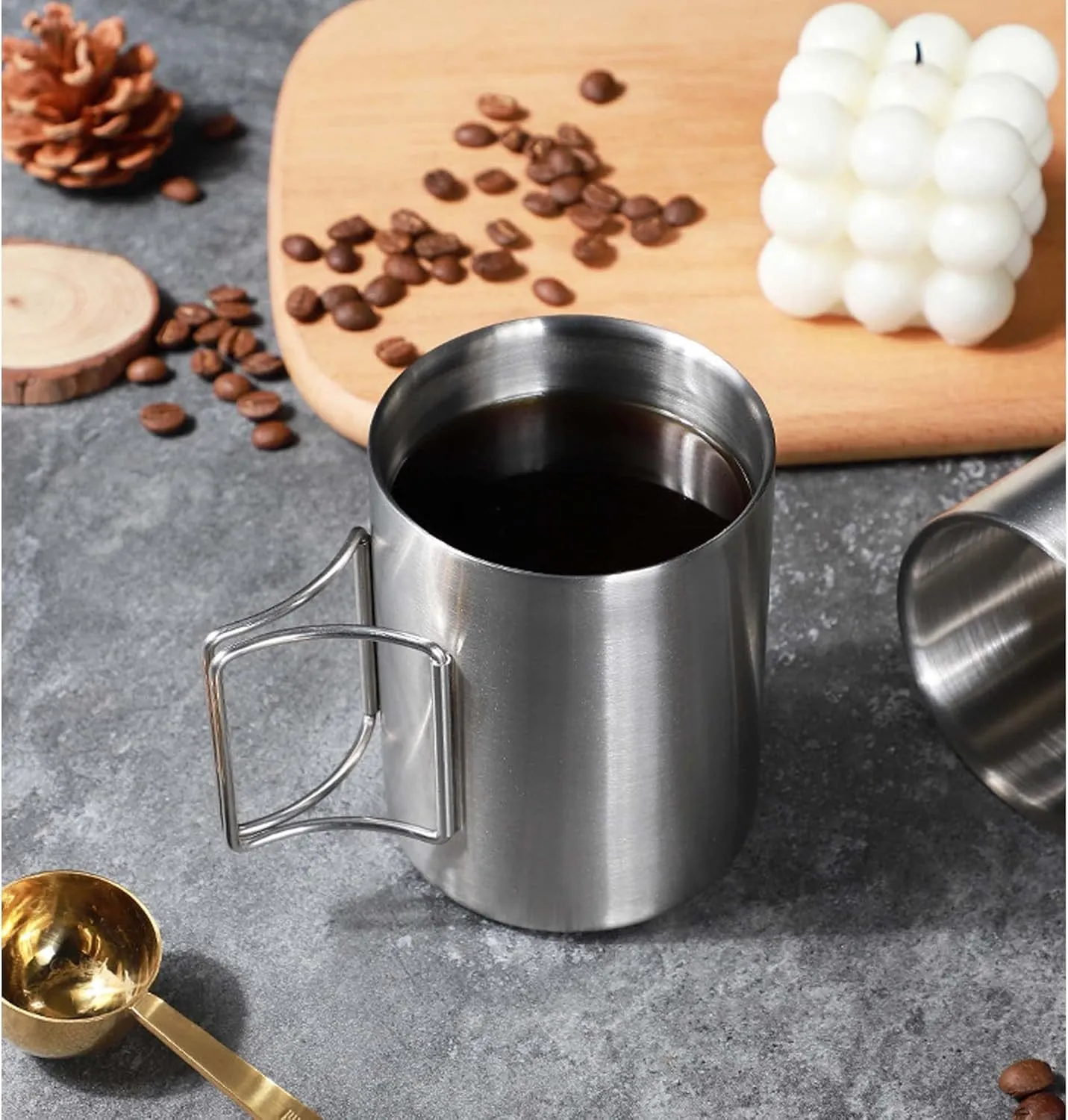 Double layer 304 stainless steel cup outdoor camping water cup camping folding mug coffee cup(400ml)