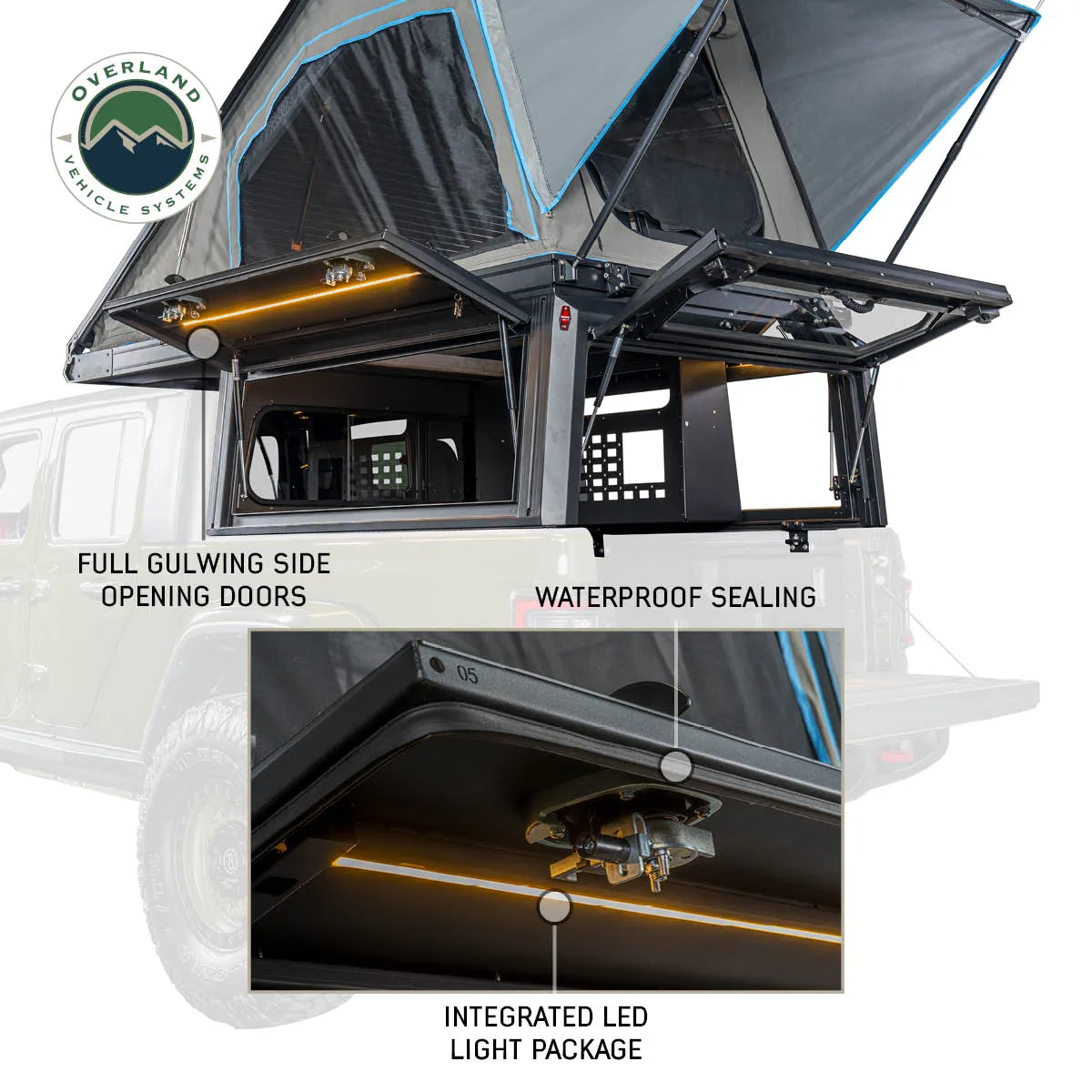 Downs, Fraud-free Tie Secure MagPak Jeep & Lights, Gladiator Rear Panel, Front Molle Windows Rear Camper - Side W/Tent, - 2019-2024