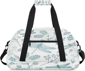 Dragonfly Gym Duffel Bag for Men Women Flower Pattern Sports Tote Bag with Adjustable Shoulder Strap for Dance Gymnastics Traveling Outdoor Camping Overnight Stay