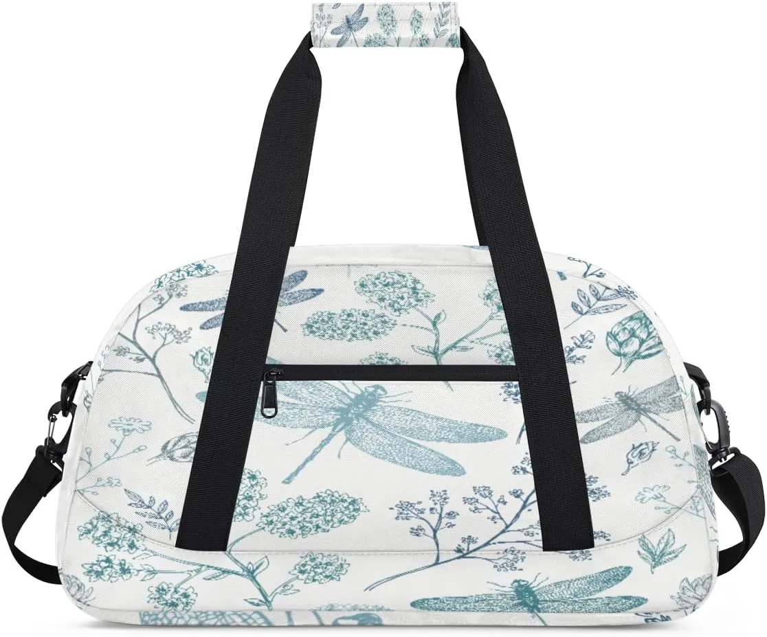 Dragonfly Gym Duffel Bag for Men Women Flower Pattern Sports Tote Bag with Adjustable Shoulder Strap for Dance Gymnastics Traveling Outdoor Camping Overnight Stay