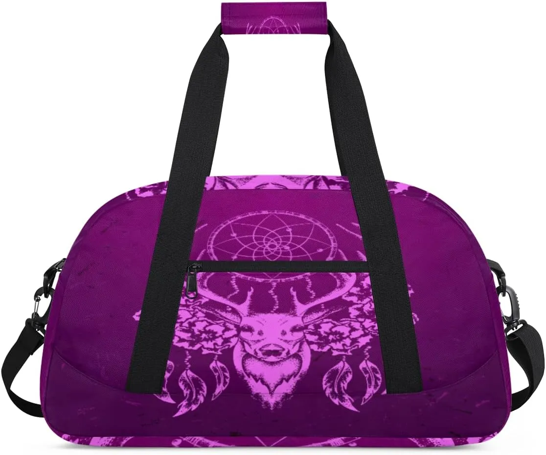 Dreamcatcher Gym Duffel Bag for Men Women Deer Head Flowers Sports Tote Bag with Adjustable Shoulder Strap for Dance Gymnastics Traveling Outdoor Camping Overnight Stay