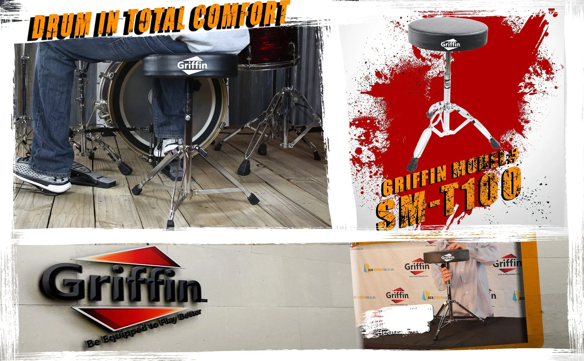 Drum Throne Stand | Padded Drummers Seat | Comfortable Drum Set Percussion Chair for Adults | Professional Musicians Guitar Stool Double Braced Hardware for Practice with Adjustable Height