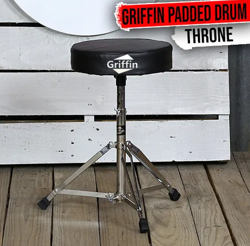 Drum Throne Stand | Padded Drummers Seat | Comfortable Drum Set Percussion Chair for Adults | Professional Musicians Guitar Stool Double Braced Hardware for Practice with Adjustable Height