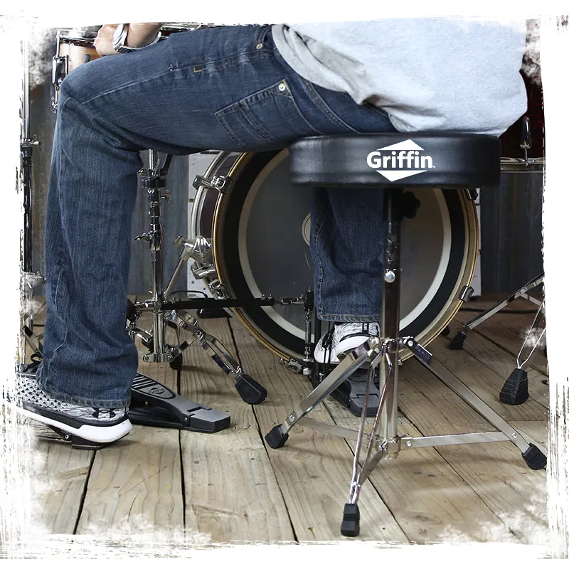 Drum Throne Stand | Padded Drummers Seat | Comfortable Drum Set Percussion Chair for Adults | Professional Musicians Guitar Stool Double Braced Hardware for Practice with Adjustable Height