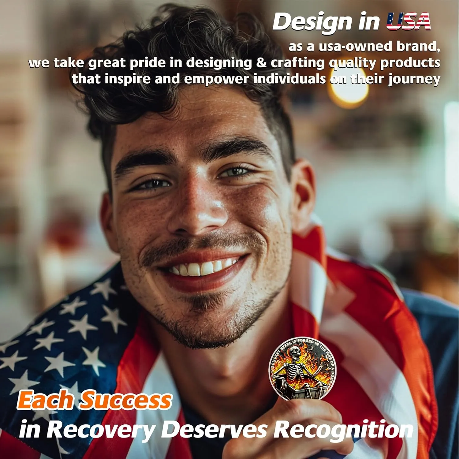 Dumpster Fire Skull 9 Year Sobriety Coin - The Strongest Steel is Forged AA Coins - Recovery Addiction NA AA Chips and Medallions - Celebrate Clean Narcotics Alcoholics Anonymous Gifts for Men Women