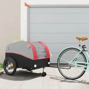 Durable and Bicycle Cargo Trailer for Everyday Use, Sturdy Iron Frame, High Visibility Flag, Black and Red