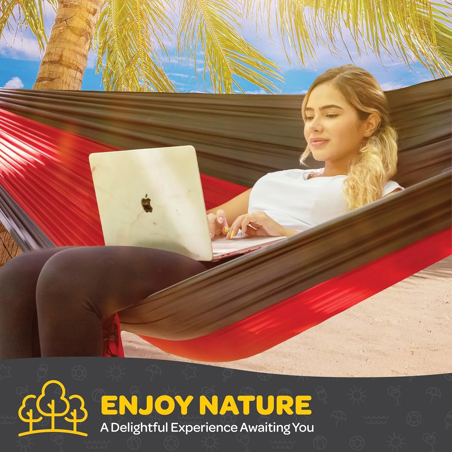 Durable Hammock 500 lb Capacity, Nylon Camping Hammock Chair - Double or Single Sizes w/Tree Straps and Attached Carry Bag - Portable for Travel/Backpacking/Beach/Backyard (Large, Blue & Light Blue)