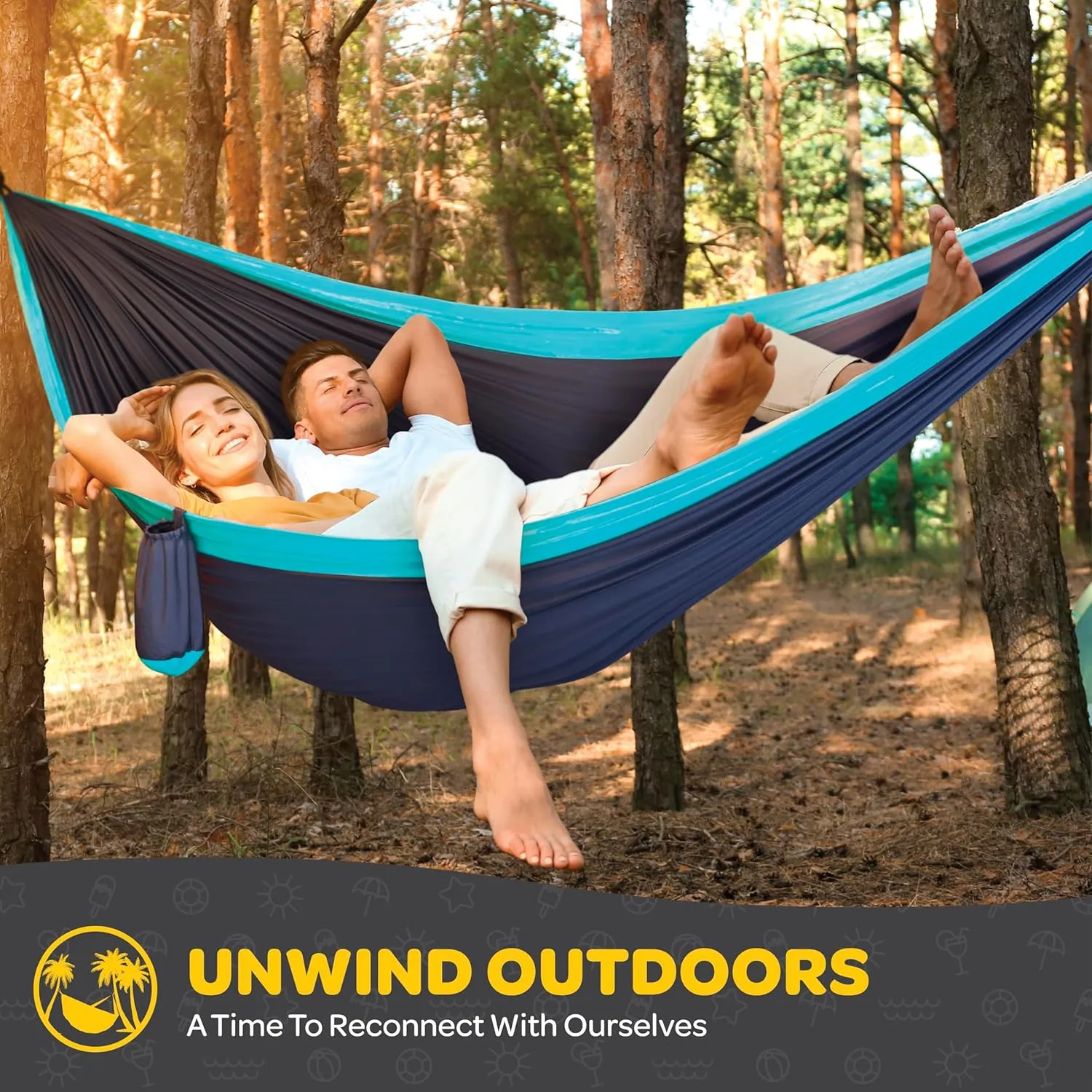 Durable Hammock 500 lb Capacity, Nylon Camping Hammock Chair - Double or Single Sizes w/Tree Straps and Attached Carry Bag - Portable for Travel/Backpacking/Beach/Backyard (Large, Blue & Light Blue)