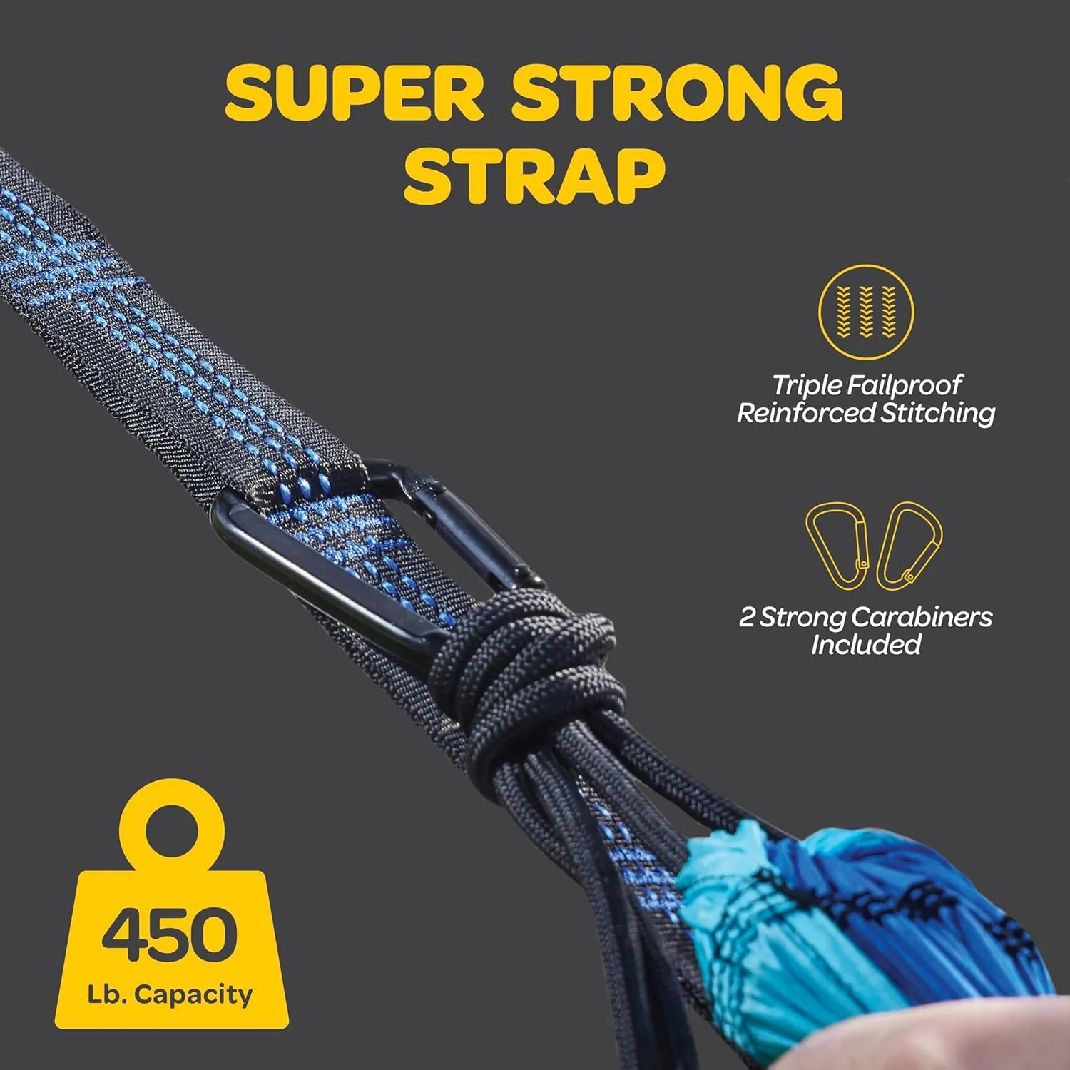 Durable Hammock 500 lb Capacity, Nylon Camping Hammock Chair - Double or Single Sizes w/Tree Straps and Attached Carry Bag - Portable for Travel/Backpacking/Beach/Backyard (Large, Blue & Light Blue)