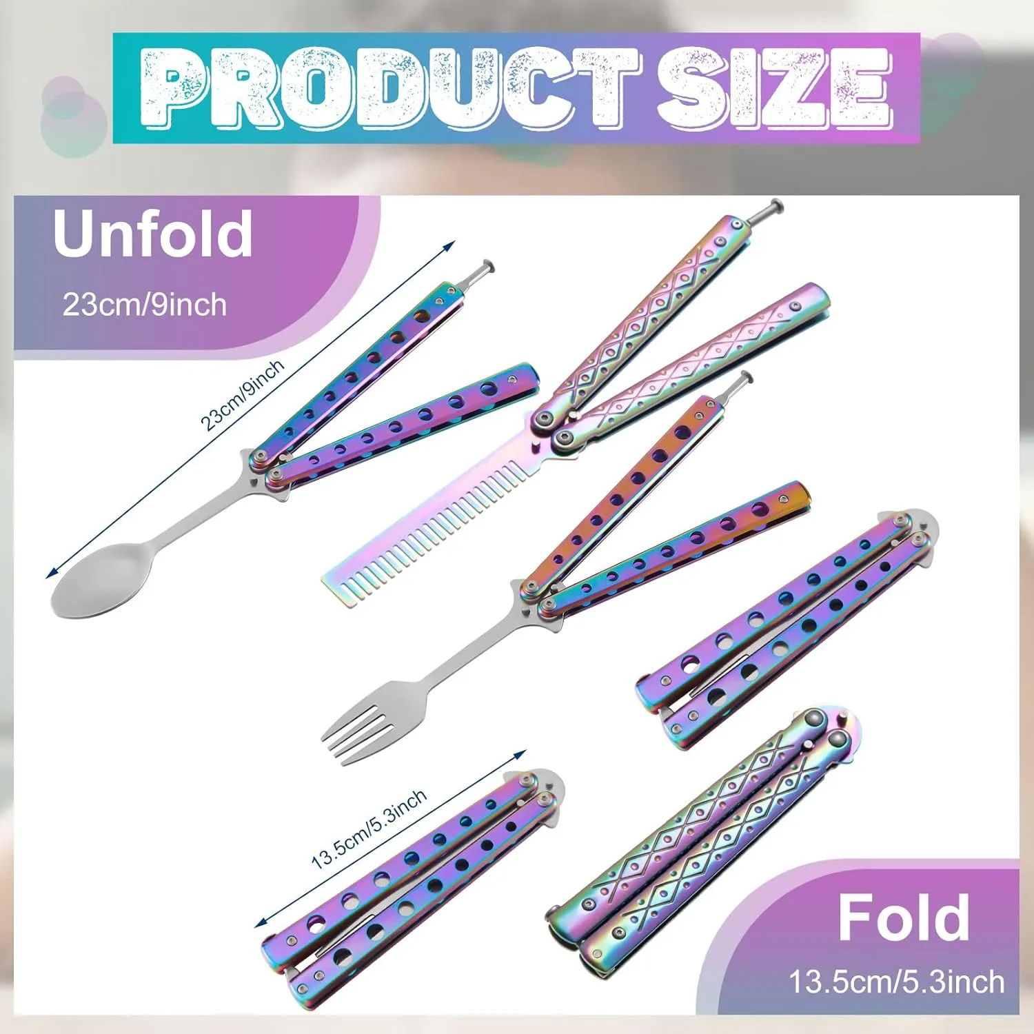 Eaasty 3 Pieces Butterfly Comb,Fork and Spoon Set,Tactical Stainless Steel Folding Butterfly Spoon for Camping Hunting Travel Outdoor