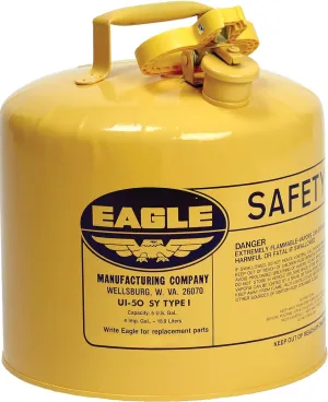 Eagle 5 Gallon Type I Yellow Safety Gas Can for Diesel with Flame Arrester and Self-Closing Lid, Made in the USA, Galvanized Steel Flammable Storage Can, UI50SY