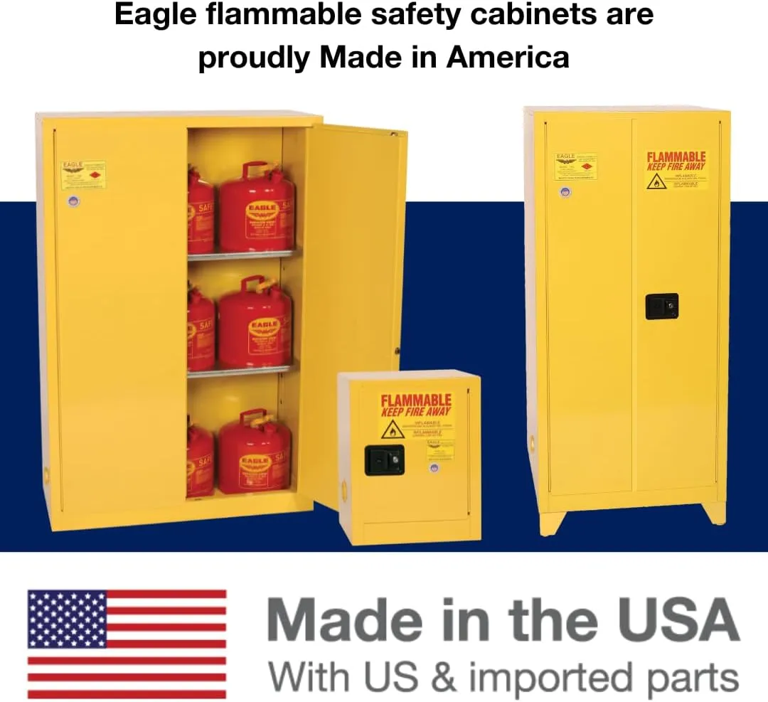 Eagle American Made 16 Gallon F﻿lammable Liquid Storage Cabinet, Self-Close Space Saver Fireproof Cabinet for Schools, Garages, Manufacturing Facilities, 23" x 18" x 44", 1905X