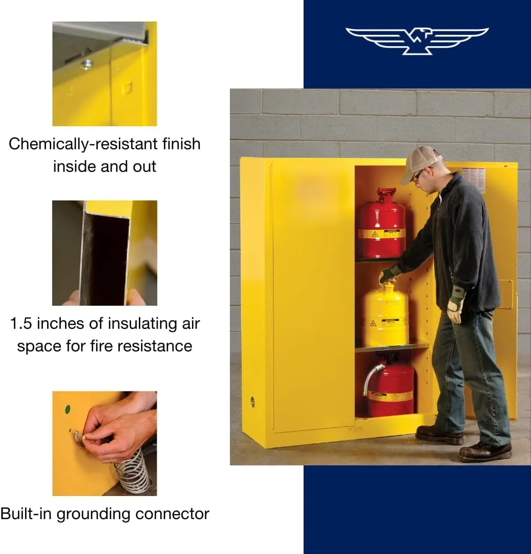 Eagle American Made 16 Gallon F﻿lammable Liquid Storage Cabinet, Self-Close Space Saver Fireproof Cabinet for Schools, Garages, Manufacturing Facilities, 23" x 18" x 44", 1905X