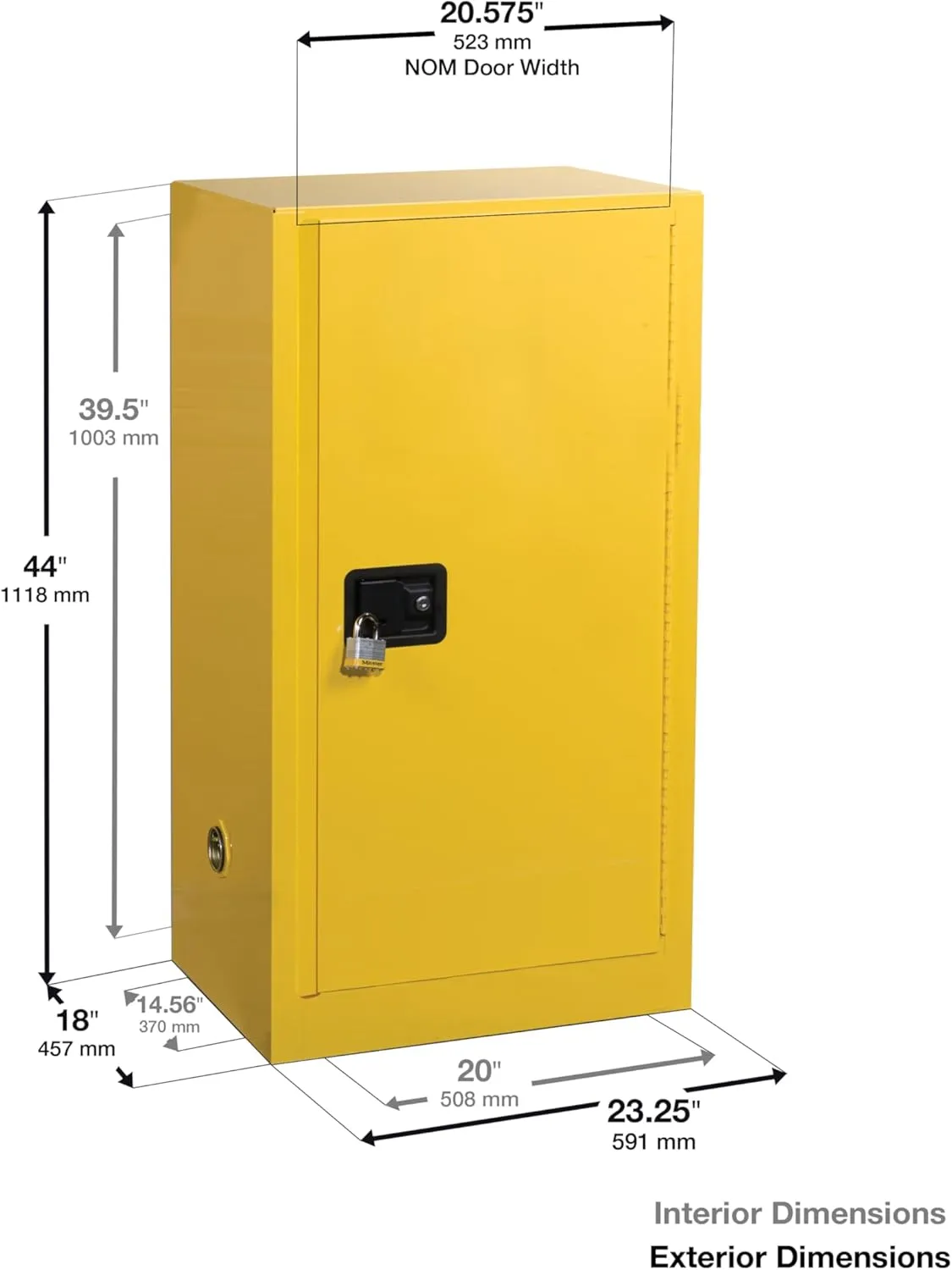 Eagle American Made 16 Gallon F﻿lammable Liquid Storage Cabinet, Self-Close Space Saver Fireproof Cabinet for Schools, Garages, Manufacturing Facilities, 23" x 18" x 44", 1905X