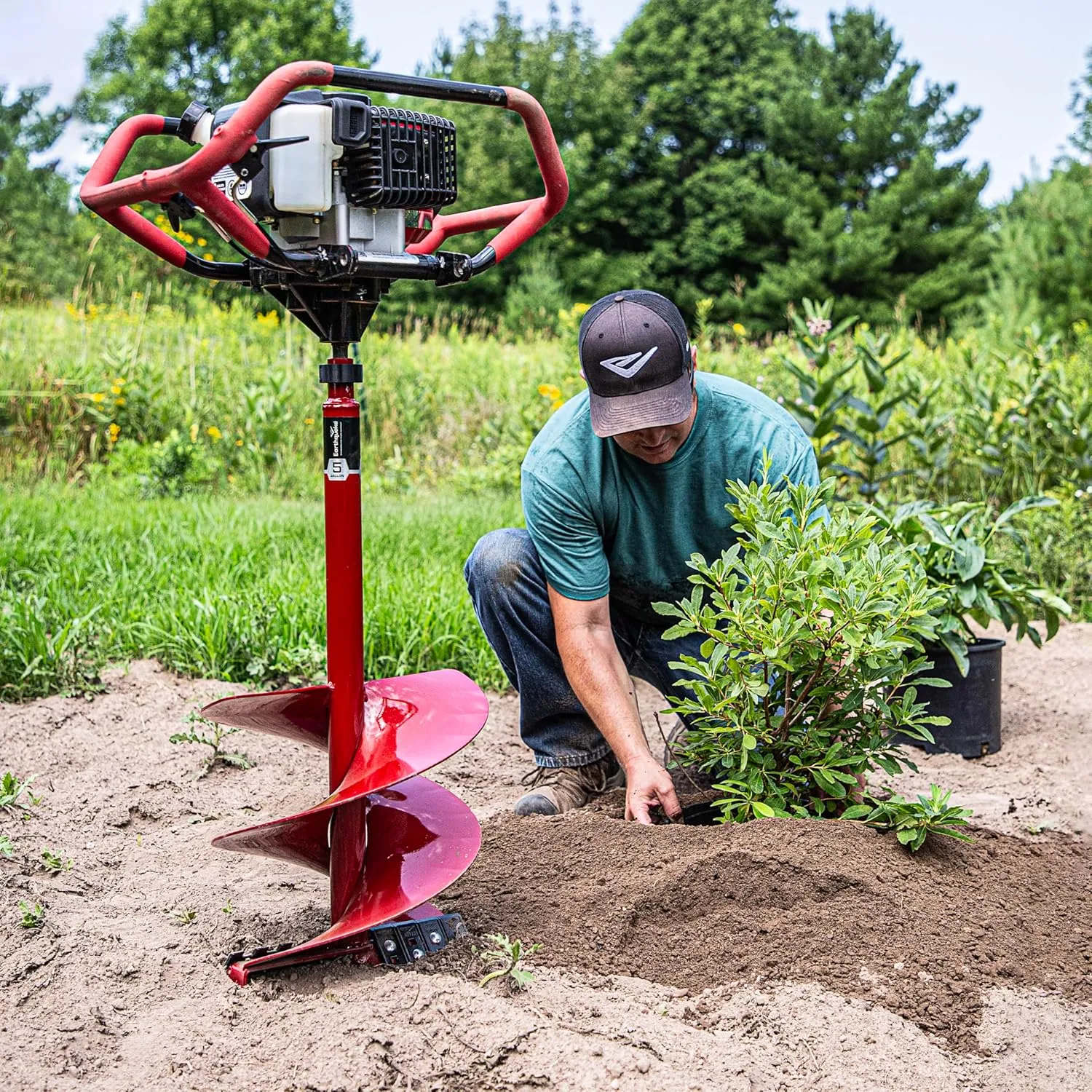 Earthquake 42540 Rapid Fire Planting Auger, 5 Gallon with Twin Tapered Flights, Spline-Drive Stem and Quick Connect Collar, Red