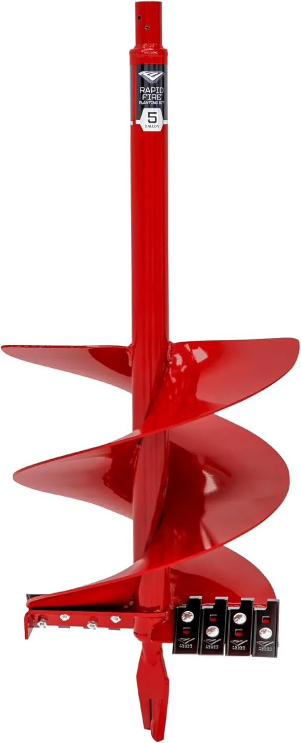 Earthquake 42540 Rapid Fire Planting Auger, 5 Gallon with Twin Tapered Flights, Spline-Drive Stem and Quick Connect Collar, Red