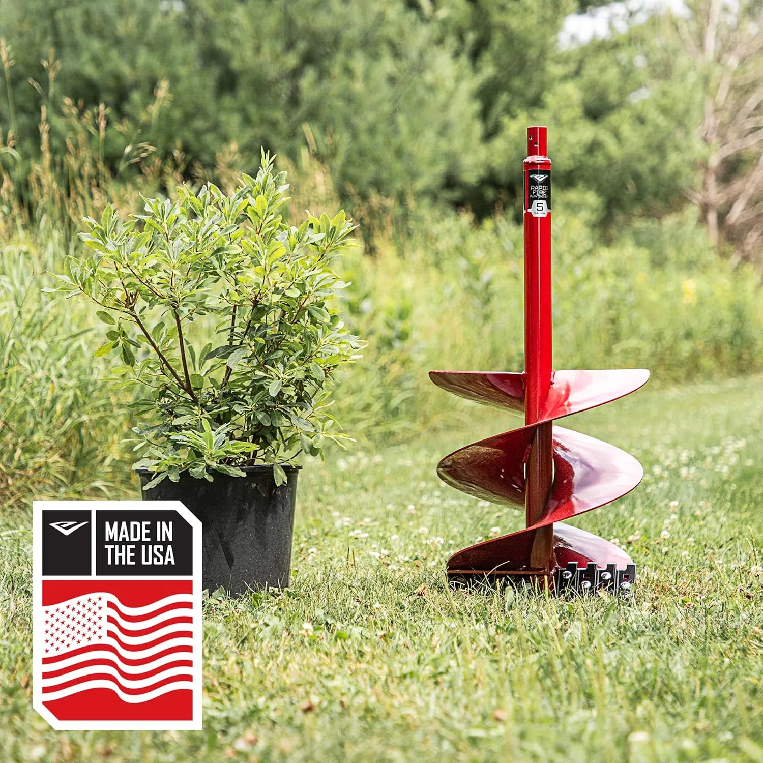 Earthquake 42540 Rapid Fire Planting Auger, 5 Gallon with Twin Tapered Flights, Spline-Drive Stem and Quick Connect Collar, Red