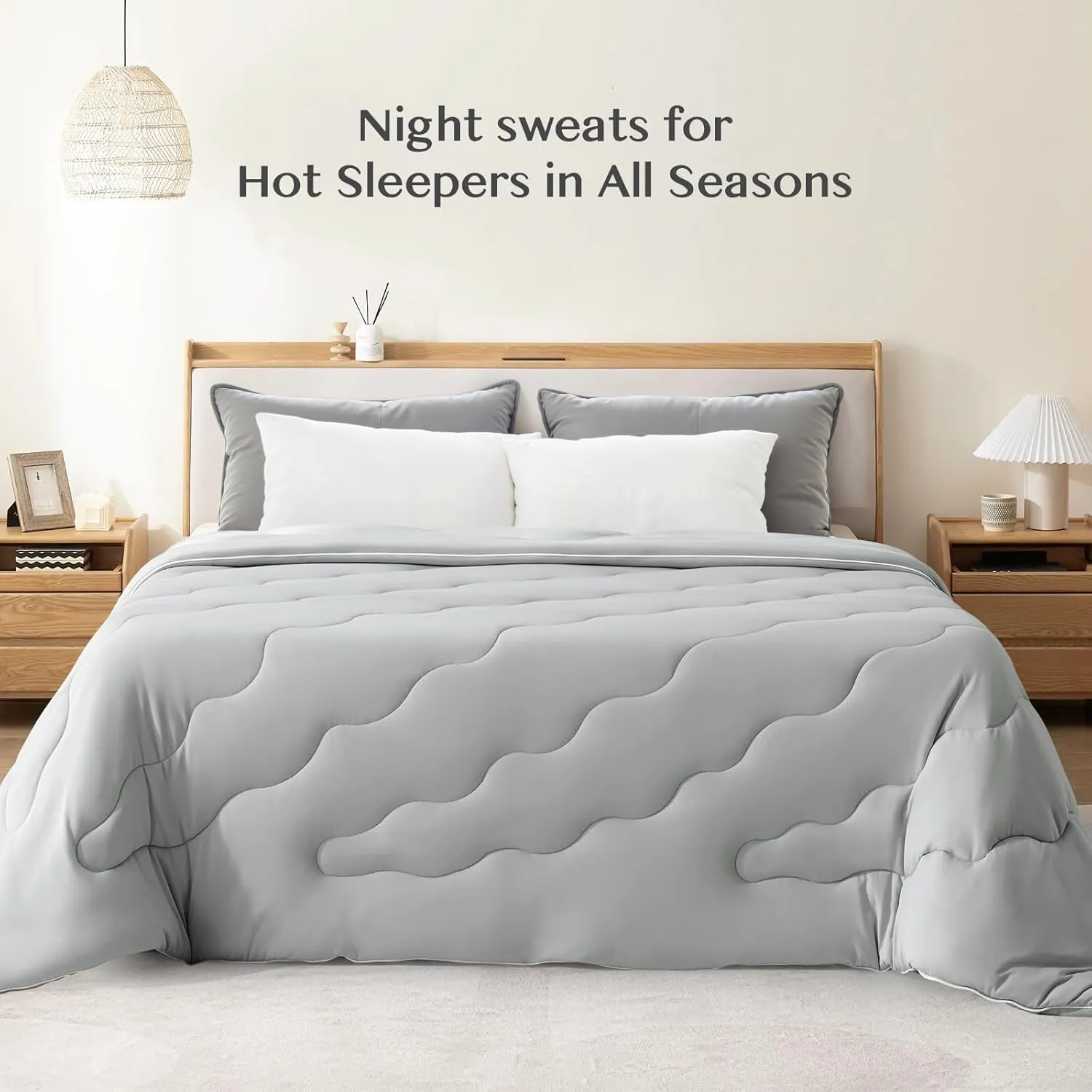 EASELAND All Season Cooling Comforter Queen, Cold Touch Fabric Absorbs Body Heat, 300GSM Super Soft, Cooling Blanket for Night Sweats Hot Sleeper (Gray-All Season, Queen(90"x90"))