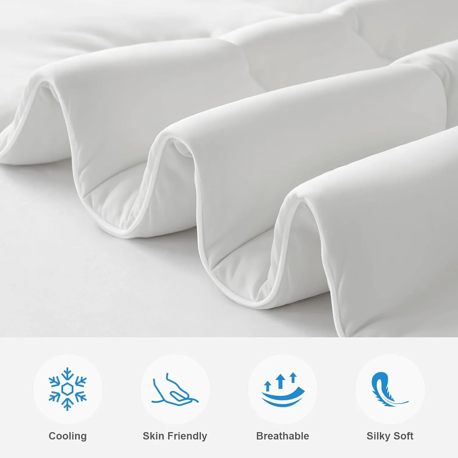 EASELAND All Season Cooling Comforter Queen, Cold Touch Fabric Absorbs Body Heat, 300GSM Super Soft, Cooling Blanket for Night Sweats Hot Sleeper (White-All Season, Queen(90"x90"))
