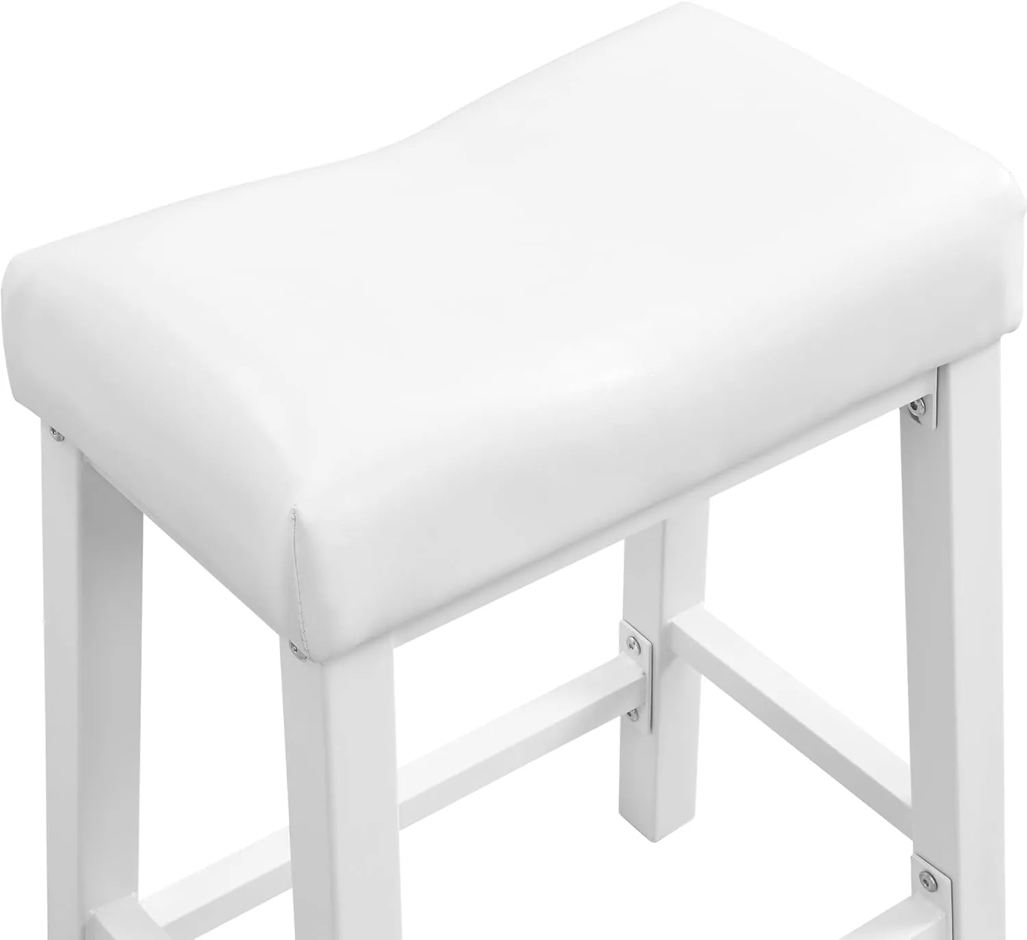 eHemco Heavy-Duty Padded Faux Leather Saddle Seat Kitchen Counter Barstools, 29 Inches, White